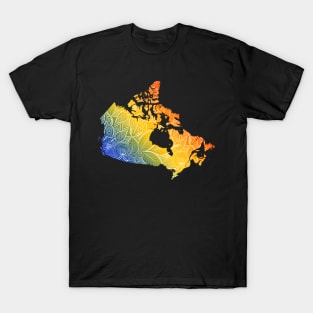Colorful mandala art map of Canada with text in blue, yellow, and red T-Shirt